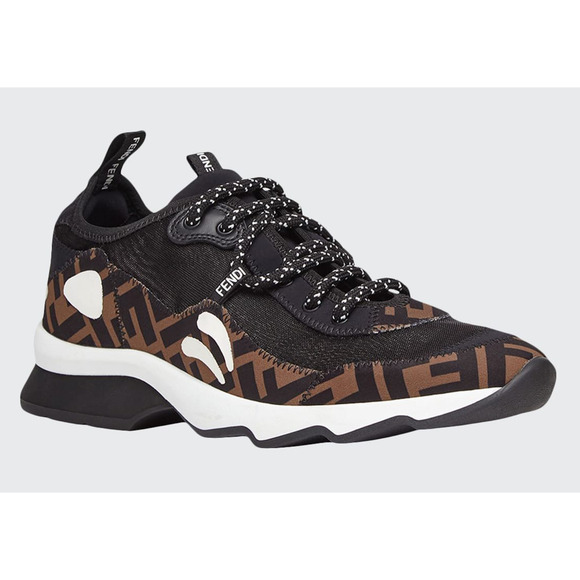 Fendi Freedom Logo Black Brown White FF Zucca Low Top Tie Trainer Sneaker 36.5 - Picture 2 of 11